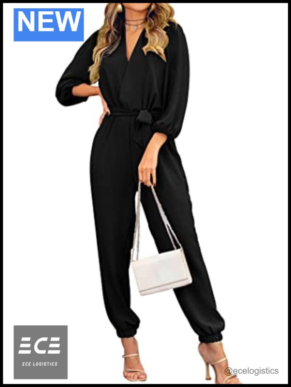 PRETTYGARDEN Long Sleeve V Neck Jumpsuit Dressy Casual Fall One Piece
